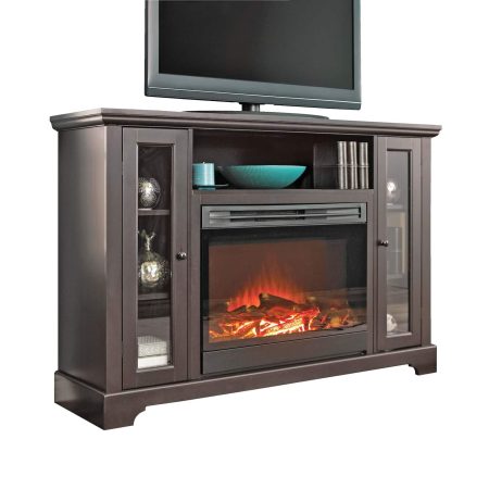 CANVAS Kingwood Media Electric Fireplace TV Stand, 57-in, 1500W, Includes Remote Control, Brown