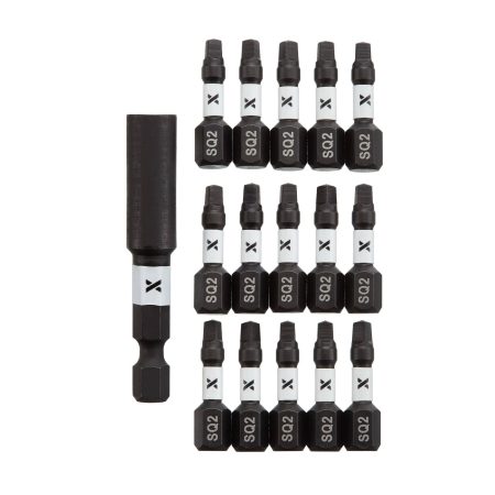 MAXIMUM SQ2 Square Impact Ready Tic-Tac Screw Bit Set, 1-in, 16-pk