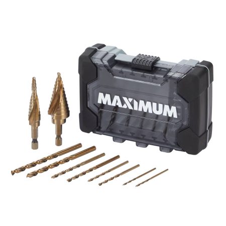 MAXIMUM Impact Cobalt Step Drill & Drill Bit Set for Wood, Metal, Plastic, Masonry, 10-pc