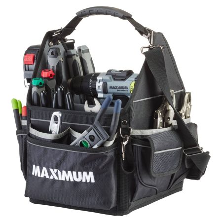 MAXIMUM Electricians Tote Tool Bag w/ Shoulder Strap, 35 Pockets, 11-in