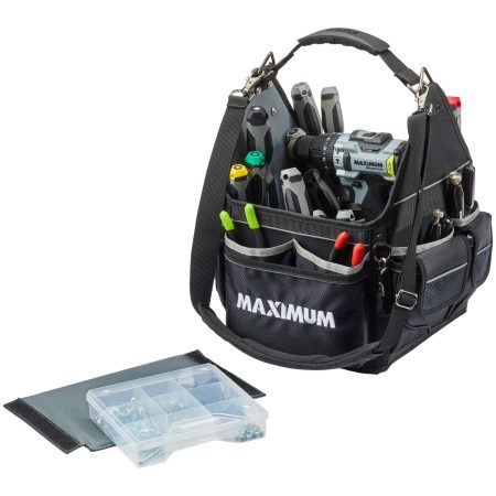 MAXIMUM Electricians Tote Tool Bag w/ Shoulder Strap, 35 Pockets, 11-in