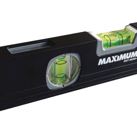 MAXIMUM Aluminum Tool Box Spirit Level, 12-in, Black