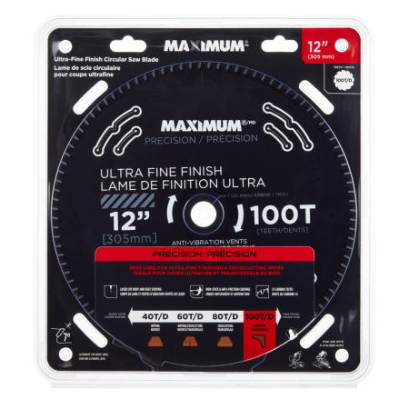 MAXIMUM 12-in 100T Carbide Tipped Ultra Fine Finish Circular Saw Blade for Wood