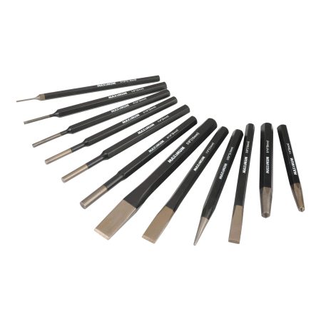 Maximum 12-pc Cold Chisel and Punch Set, High Carbon Steel