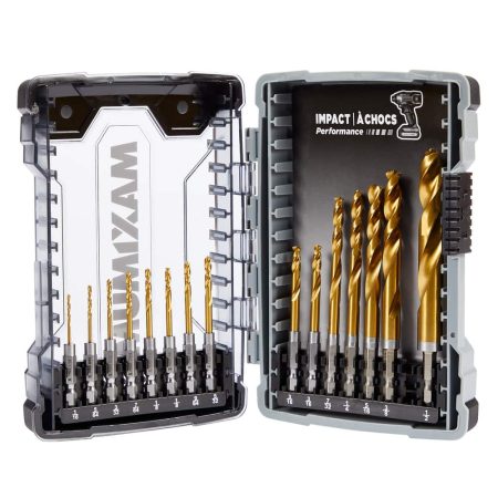 MAXIMUM Precision Point Impact 7-Edge Titanium Drill Bit Set for Wood, Metal, Plastic, 15-pc