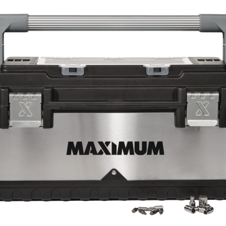 MAXIMUM Portable Plastic & Metal Tool Box w/ Removable Tray & Organizer, Black, 20-in