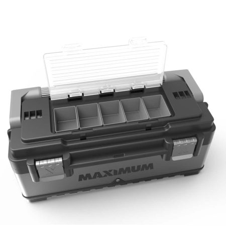 MAXIMUM Portable Plastic & Metal Tool Box w/ Removable Tray & Organizer, Black, 20-in