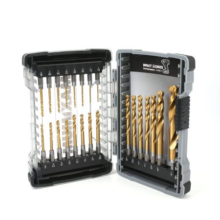 MAXIMUM Precision Point Impact 7-Edge Titanium Drill Bit Set for Wood, Metal, Plastic, 23-pc