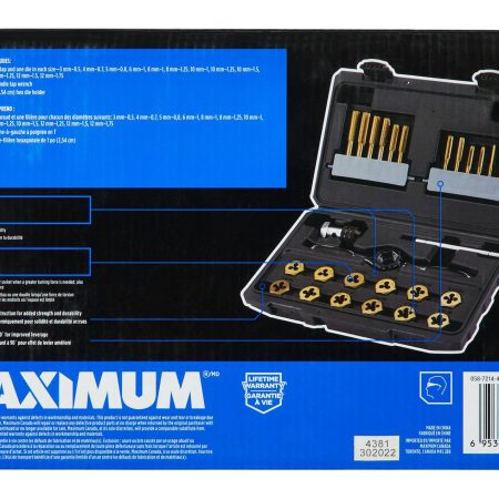 MAXIMUM Tap & Die Set, Metric, Titanium Coated, Carbon Steel, 26-pc