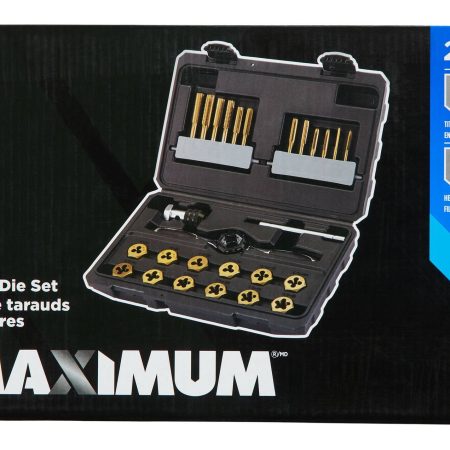 MAXIMUM Tap & Die Set, Metric, Titanium Coated, Carbon Steel, 26-pc