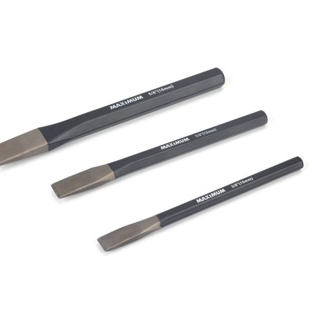 Maximum 3-pc Hex Shaft Cold Chisel Set, 5/8, 1/2, 3/8, High Carbon Steel