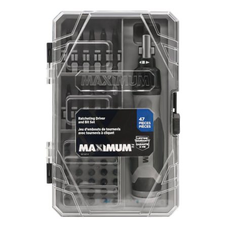 Maximum 47-pc Ratcheting Precision Screwdriver Set with S2 Black Oxide Bits and Plastic Case