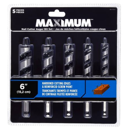 MAXIMUM 6-in HCS Auger Bit Set for Wood with Nails, 5-pc