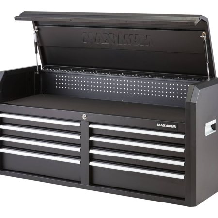 MAXIMUM Tool Storage Chest, Built-In Power Bar with USB, 8-Drawer, 56-in, Matte Black