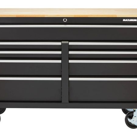 MAXIMUM Tool Storage Cabinet, Built-In Power Bar with USB, 9-Drawer, 56-in, Matte Black