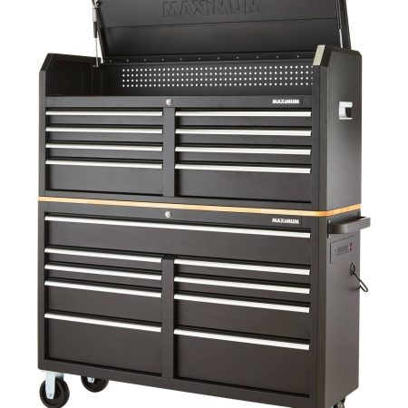 MAXIMUM Tool Storage Chest, Built-In Power Bar with USB, 8-Drawer, 56-in, Matte Black