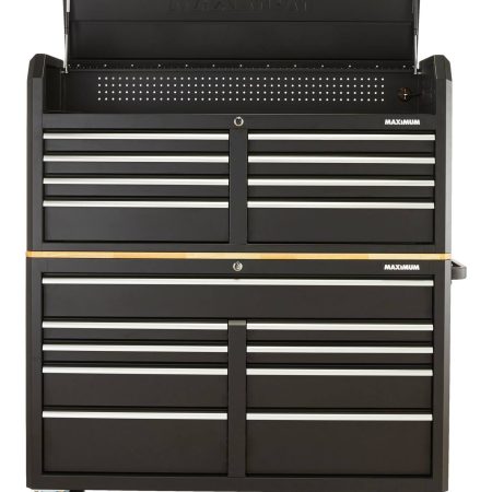 MAXIMUM Tool Storage Chest, Built-In Power Bar with USB, 8-Drawer, 56-in, Matte Black