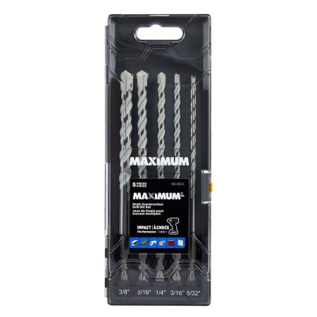 MAXIMUM Multi Construction Carbide Drill Bits Set for Wood, Metal, Plastic, Masonry, 5-pc