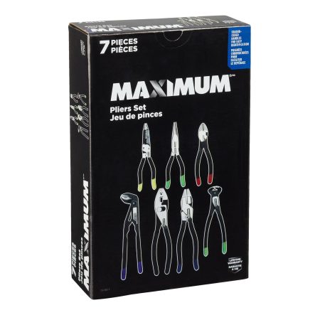 MAXIMUM Professional Grade Pliers Set, Soft Vinyl Grip, Carbon Steel, Colour Coded Tips, 7-pc