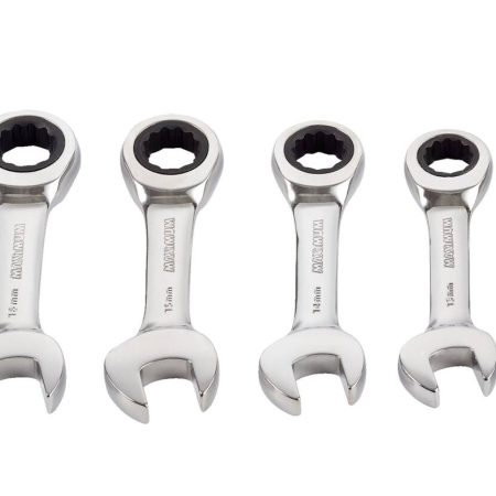 MAXIMUM Stubby Ratcheting Wrench Set, Metric, Nickel-Chrome Plating, 7-pc