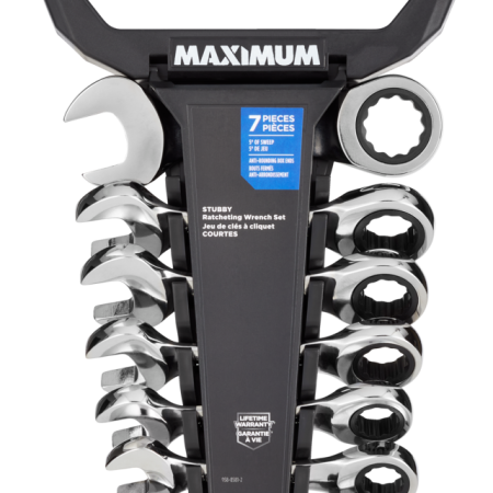 MAXIMUM Stubby Ratcheting Wrench Set, Metric, Nickel-Chrome Plating, 7-pc