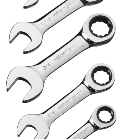 MAXIMUM Stubby Ratcheting Wrench Set, SAE, Nickel-Chrome Plating, 7-pc