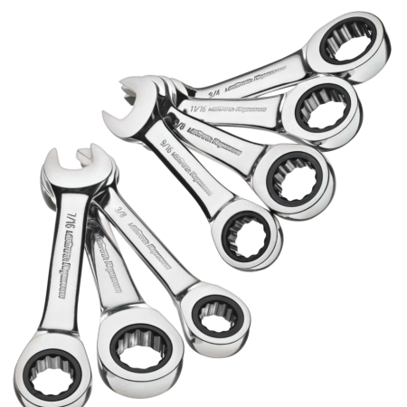 MAXIMUM Stubby Ratcheting Wrench Set, SAE, Nickel-Chrome Plating, 7-pc