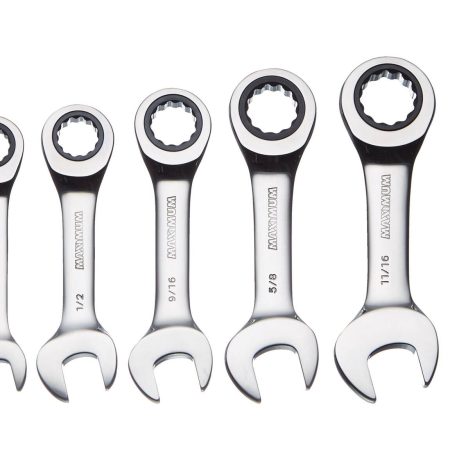 MAXIMUM Stubby Ratcheting Wrench Set, SAE, Nickel-Chrome Plating, 7-pc