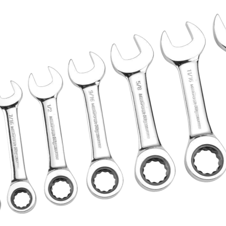 MAXIMUM Stubby Ratcheting Wrench Set, SAE, Nickel-Chrome Plating, 7-pc