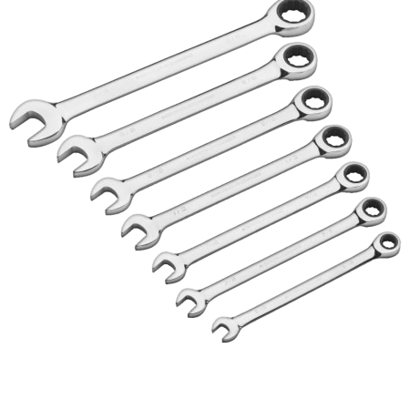 MAXIMUM Ratcheting Wrench Set, SAE, Nickel-Chrome Plating, 7-pc