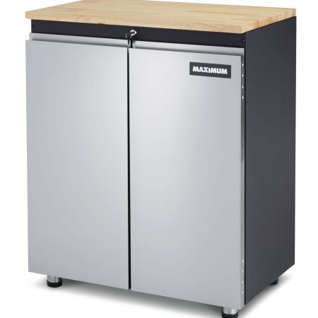 MAXIMUM 2-Door Wooden Top Base Storage Cabinet with Adjustable Shelf, Stainless Series, 37 x 30 x 18-in