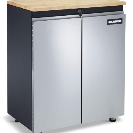 MAXIMUM 2-Door Wooden Top Base Storage Cabinet with Adjustable Shelf, Stainless Series, 37 x 30 x 18-in