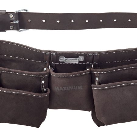 MAXIMUM Carpenter's Apron with Durable Suede Leather Belt, 5 Pockets, Brown