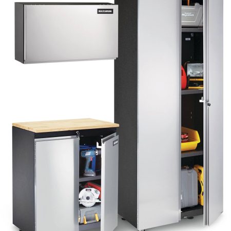 MAXIMUM 2-Door Tall Cabinet with 3 Adjustable Shelves, Stainless Series, 77 x 30 x 18-in