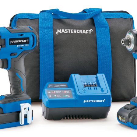 Mastercraft 20V Max Brushless Cordless Hammer Drill & Impact Driver with 2 PWR POD 2.0 Ah Batteries & Charger Combo Kit