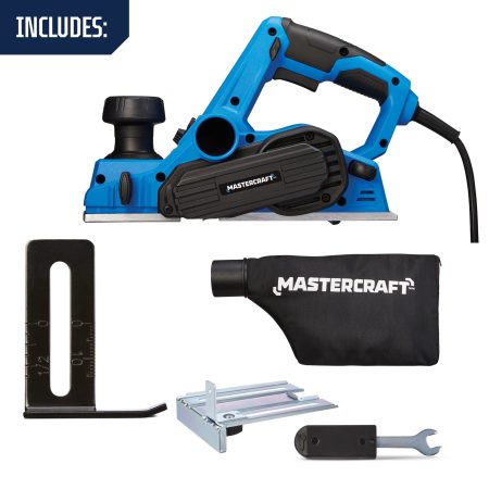 Mastercraft 6.3A Portable Corded Hand Planer Tool with Guide, Vacuum Adpater & Dust Bag