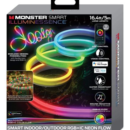 Monster Illuminessence Neon Flow Indoor/Outdoor Multi-Zone LED Light Strip, Multi-colour, 16.4-ft