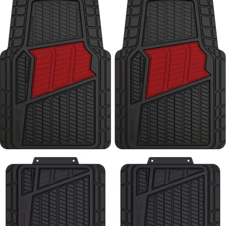 MotoMaster Two-Tone Car Floor Mat, Black & Red, 4-pk