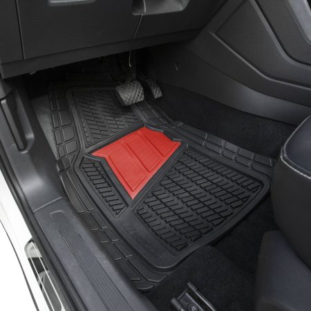 MotoMaster Two-Tone Car Floor Mat, Black & Red, 4-pk