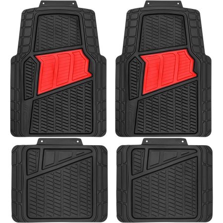 MotoMaster Two-Tone Car Floor Mat, Black & Red, 4-pk