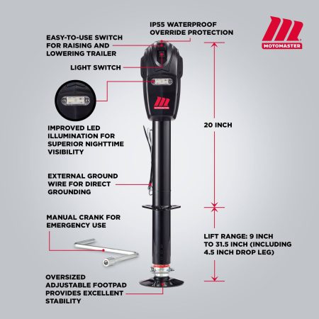 MotoMaster Trailer Electric Jack, IP55 Waterproof, 3500-lbs