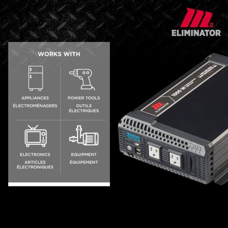 MotoMaster Eliminator Pure Sine Wave Power Inverter, Includes Battery Cables Fuse Kit and Wired Remote, 1500W