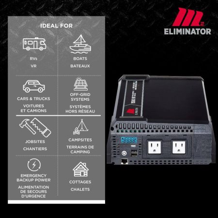 MotoMaster Eliminator Pure Sine Wave Power Inverter, Includes Battery Cables Fuse Kit and Wired Remote, 1500W