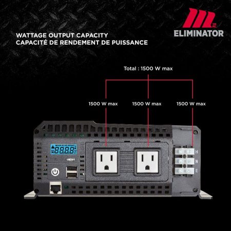 MotoMaster Eliminator Pure Sine Wave Power Inverter, Includes Battery Cables Fuse Kit and Wired Remote, 1500W