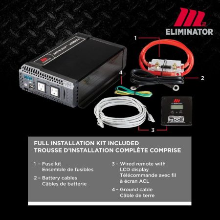 MotoMaster Eliminator Pure Sine Wave Power Inverter, Includes Battery Cables Fuse Kit and Wired Remote, 1500W