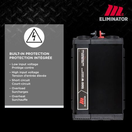 MotoMaster Eliminator Pure Sine Wave Power Inverter, Includes Battery Cables Fuse Kit and Wired Remote, 1500W