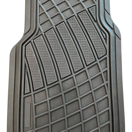 AutoTrends Grid Rubber Floor Mat with Anti-Skid Backing, Black, 4-pc