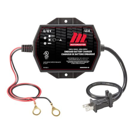 MotoMaster Simple Series Onboard Smart Battery Charger/Maintainer, Fully Automatic, 1.5-Amp, 6V/12V