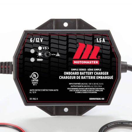 MotoMaster Simple Series Onboard Smart Battery Charger/Maintainer, Fully Automatic, 1.5-Amp, 6V/12V