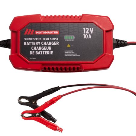 MotoMaster Simple Series Smart Battery Charger/Maintainer, Fully Automatic, 10-Amp, 12V